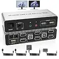 Switch KVM double écran HDMI 2ports, support EDID, 4K@60Hz Extended Display Switch KVM 2 moniteurs 2 ordinateurs avec 3 ports USB et sortie microphone audio, Switcher clavier souris moniteur PC