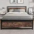 Marco de cama tamaño King con cabecero de madera, estructura de cama de metal de plataforma resistente, no necesita somier, soporte de listones de metal fuerte, sin ruido, doble XL/Queen/King (King)