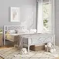 Yaheetech 3ft Single Bed Frame Slatted Metal Bed with Cloud-inspired Design Headboard, Ample Under-bed Storage White