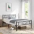 Yaheetech 3ft Single Bed Metal Slatted Bed Frame with Cloud-inspired Design Headboard, Under-bed Storage Black