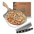 Premium Pizza Peel (12''X 14'') Aluminum Metal Pizza Paddle with Cutter | Pizza Spatula with Foldable Wooden Handle for Easy Storage | Pizza Spatula Paddle for Indoor & Outdoor Ovens