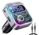 2022 Bluetooth 5.3 FM Transmitter for Car, JOYROOM [Stronger Dual Mics & HiFi Deep Bass Sound] , 48W PD&QC3.0 Bluetooth Car Adapter, Hands-Free Calling, Larger LED, AUX Output & U Disk