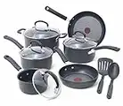 T-Fal E918SC74 Ultimate Hard Anodized Durable Nonstick Expert Interior Thermo-Spot Heat Indicator Anti-Warp Base Dishwasher Safe PFOA Free Oven Safe Cookware Set, 12-Piece, Gray