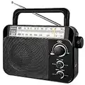 Retekess TR604 AM FM Radio Portable Transistor Analog Radio with 3.5mm Earphone Jack Battery Operated by 3 D Cell Batteries AC Power for Elders (Black)