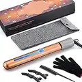 NITION Salon Hair Straightener 1 inch Argan Oil Ceramic Tourmaline Titanium Heating Plate for Healthy Styling,Digital LCD 265-450¡ãF Straightening Flat Iron 2-in-1 Curling Iron for All Hair Type,Gold