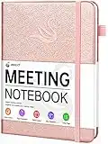 Elegant Meeting Notebook for Work with Action Items, Premium Leatherette Hardcover Meeting Planner with Numbered Pages, 7 x 10" Project Planner Notebook for Office Business Meeting Notes Agenda Organizer for Men & Women, 168 Pages (Rose Gold)