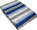 Genuine Mexican Handwoven Blanket, Premium Large Heavyweight Falsa Blanket, Serape & Yoga Blanket | Beach Blanket | Throw Blanket | Picnic Blanket(Large Heavy, Royal Blue and Light Blue)