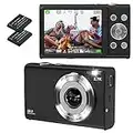 Fotocamere Digitali Compatte, Messa a fuoco automatica Fotocamera Digitale 2.7K 48MP Macchina Fotografica Anti-Shake,Zoom 16x, Schermo IPS Multifunzione da 2,8 Pollici con 2 batterie 700mAh(Nero)