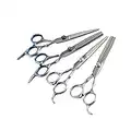 Professional Grooming Scissors Kit with Safety Round Tips, 5 in 1 Dog Grooming Scissors Set, Sharp and Durable Dog Grooming Scissors Set for Cats, Dogs, Curved Shears and Comb