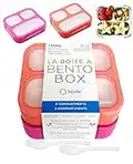 kinsho Bento Box for Kids, Toddler Lunch-Box Snack Container for Small Boys Girls in School Pre-School Daycare, Leakproof 3 Compartment Containers for Snacks, BPA Free. Medium Orange Pink 2 pack