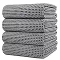 POLYTE Microfibre Oversize Quick Dry Lint Free Bath Towel, 152 x 76 cm, 4 Pack (Grey, Waffle Weave)