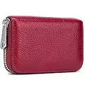 Meowoo Credit Card Holder RFID Blocking Genuine Leather Mini Credit Card Wallet Purse with Zipper for Women Men(Redwine)