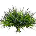 12 Bundles Artificial Plants Outdoor Fake Monkey Grass with Flowers for Pot Garden Verandah Decor for Window Garden Office Patio Hanging Planter Pathway Front Porch (Grass with Flowers)