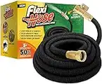 Flexi Hose Upgraded Expandable Garden Hose 50 ft Extra Strength 3/4 Solid Brass Fittings - The Ultimate No-Kink Flex 50 ft Water Hose (Black, 50FT)