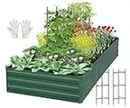 SONFILY Cama de jardín elevada galvanizada de metal grande para exteriores, para jardinería, maceta elevada, cama de flores, cajas de jardín al aire libre con 2 jaulas de tomate/soportes para plantas, 8 x 4 x 1 pie, verde