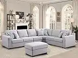 Flesser Modular Couches Sectional Sofa Living Room Set 6 Seats L-Shape Modern Fabric Sofa Couch with Ottoman & Throw Pillows, Grey