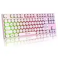 Yrhrol Mechanical Feel Gaming Pink Keyboard,87 Key Retro Punk Typewriter-Style, RGB Backlit Keyboard,Anti-Ghosting, USB Wired, for PC Laptop Desktop Computer, for Game and Office-Pink