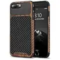 TENDLIN Funda iPhone 7 Plus/Funda iPhone 8 Plus Grano de Madera con Cuero de Fibra de Carbono y Silicona TPU Híbrido Suave Funda Compatible con iPhone 7 Plus y iPhone 8 Plus