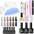 Beetles Gel Nail Polish Starter Kit with Light 48W Nail Lamp Base Gel Top Coat, Soak Off Coffee Café Brown Neutral Beige Mauve Gel Polish Set Gel Nail Kit Manicure Kit Christmas Nail Art DIY