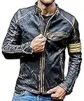 Mens Vintage Cafe Racer Motorcycle Distressed Biker Leather Jacket (M)