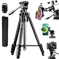 60-Inch Camera Tripod Stand for Telescope with Phone Adapter & Fluid Head, Lusweimi Tripod with Wireless Remote&Phone Mount, Compatible for Spotting Scopes/Binoculars/Monoculars/Canon Nikon Sony