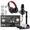 Podcast Equipment Bundle ALL-IN-ONE Interface audio mixeur DJ 48 V avec système de microphone rechargeable Noir