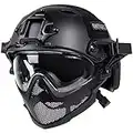 OneTigris Casco táctico con máscara de acero y gafas de protección, todo en uno, casco rápido integrado para airsoft, paintball, airsoft, compatible con EN166:B, talla L (negro)