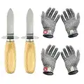 Oyster Shucking Knife Set of 2 Stainless Steel Oyster Knifes and 2 Pairs Level 5 Cut-Resistant Gloves，Oyster Knives Suitable for All Kinds of Shells and Oysters Shucking