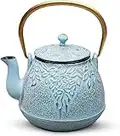 TeaPot, Toptier Tea Kettle Japanese Cast Iron Teapot with Stainless Steel Tea Infuser, Durable Cast Iron Kettle Stovetop Safe, Retro Design TeaPot Coated with Full Enameled Interior(32 oz/950 ml）Blue