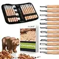 HOLZHELD Holzschnitzwerkzeug Set (14-teilig) mit Anleitung für 1 Schnitzprojekt - 12 Schnitzmesser aus SKS9 Kohlenstoffstahl mit prakt. Werkzeugtasche