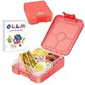 OLLM Bento Box,Brotdose Kinder mit 4 Fächern,Auslaufsichere Lunchbox Snackbox junior Kindergarten,Jausenbox Tragbar brotzeitbox für schule Picknick (Korallrot)