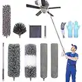 Microfiber Feather Duster (11pcs), Extendable Dusters for Cleaning with 100" Extension Pole, Washable Dusters, Reusable Bendable Dusters for Cleaning Ceiling Fan, High Ceiling, TV, Blinds, Cars