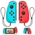 Tefelan Manette pour Switch, Remplacement Manettes sans Fil Gamepad Joystick Compatible avec Switch Lite/OLED avec Poignée Ergonomique/Fonction Turbo/Gyroscope 6 Axes/Double Moteur (Rouge et Bleu)