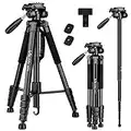 Victiv 72-inch Camera Tripod Aluminum Monopod T72 Max. Height 182cm- Lightweight and Compact for Travel with 3-way Swivel Head and 2 Quick Release Plates for DSLR Video Shooting - Black