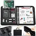 wilbest Cartella Portadocumenti A4 Pelle con Cerniera e Telefono Stand e 2 Tasche&Loop Elastici,Padfolio Cartelle Raccoglitore Ad Anelli,Calcolatrice,Porta Documenti Organizer Borsa (NERO-01)