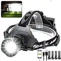 LED Rechargeable Headlamp 90000 High Lumen, XPH70 Brightest LED Work Headlight Zoomable, Waterproof, 90° Adjustable, 5 Modes Lightweight Head Lamp for Adult Camping, Hard Hat, Hunting