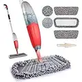 Microfibre Spray Floor Mop - HOMTOYOU Dry and Wet Hardwood Floor Cleaning Mop with 635ml Refillable Bottle 360 Degree Rotatable Spin Dust Chenille Mop with 3 Reusable Refills for Laminate Tile Marble