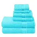 Belizzi Home Ultra Soft 6 Pack Cotton Towel Set, Contains 2 Bath Towels 28x55 inch, 2 Hand Towels 16x24 inch & 2 Wash Coths 12x12 inch, Ideal for Everyday use, Compact & Lightweight - Turquoise Blue