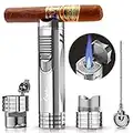 LAFULI Cigar Lighter, Cigar Punch, Cigar Draw Enhancer, Cigar Holder,All-in-one Refillable Butane Torch Lighter. Cigar Accessories(Gas Not Included)