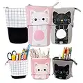 iSuperb 3 Pack Télescopique Trousse à Crayons Stand Pencil Case Cat Rétractable Trousse Crayon Porte-Stylo Debout étui à Maquillage Scolaires Papeterie Organisateur Bag (Bleu + Kaki)