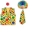 Poluka 4Pcs/Set Clown Costume Supplies Including Clown Nose Clown Wig Neck Tie Vest for Unisex Adult Men Women Halloween Party Clown Dress Up Accessories Props Kits Cosplay Party Favors