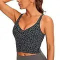 CRZ YOGA Soutien-Gorge de Sport Longline pour Femmes sans Fil Soutiens-Gorge de Yoga rembourrés Entraînement en Cours d'exécution Crop Débardeurs Imprimé léopard 1 XL