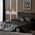 Queen Size Sheet Set Black 4 Piece Bamboo Sheets Soft Breathable Fitted Sheet 16" Extra Deep Pocket Pure Luxury Hotel Collection Cooling Bamboo Bed Sheets Wrinkle Free Durable 90" x 102" Flat Sheets