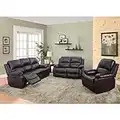 Beverly Furniture 3 Piece Bonded Leather Sofa & Loveseat & Chair with 5 Recliners (Set of 1), Brown