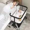 Fodoss Baby Bedside Bassinet with Wheels and Storage, All Mesh Easy Folding Bedside Crib with 7 Adjustable Height, Portable Baby Bed Co Sleeper Berceau Pour Bébé