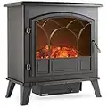 VonHaus Electric Stove Heater 1850W – Electric Fireplace – Indoor Log/Wood Burner Effect, Freestanding Fire, Portable, LED Flame, 2 Heat Settings, Adjustable Thermostat, Black – 2 Year Warranty