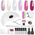 HNM 6 Pink White Gel Nail Starter Kit with 48W LED Curing Lamp Base and Top Coat UV LED Soak Off Nail Polish Remover Wrap Manicure Tools Gift Set, Gel Nail Kit Manicure Kit Nail Art Salon DIY Home