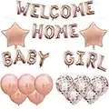 UYDF Decorazioni Baby Shower Ragazze "WELCOME HOME BABY GIRL" Lettere ad Elio Palloncini Foil Decorazione Oro Rosa Palloncino in Lattice con Paillettes di Benvenuto a Casa per Neonata Festa Famiglia