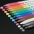 Metallic Markers Permanent Paint Pens: 12 Medium Tip Metallic Pens Glitter Paint Markers for Black Paper, Scrapbooking Kit, Art Rock Painting, Photo Album, Glass, Wood, Fabric, DIY Crafts, Card Making