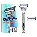 Gillette SkinGuard Sensitive Regolabarba Uomo, Lame Rasoio a Mano Libera, 1 Manico, 2 Lamette da Barba Antiattrito,Con Aloe Vera,Clinicamente Testato Per Pelli Sensibili,Ideale per Delinare I Capelli